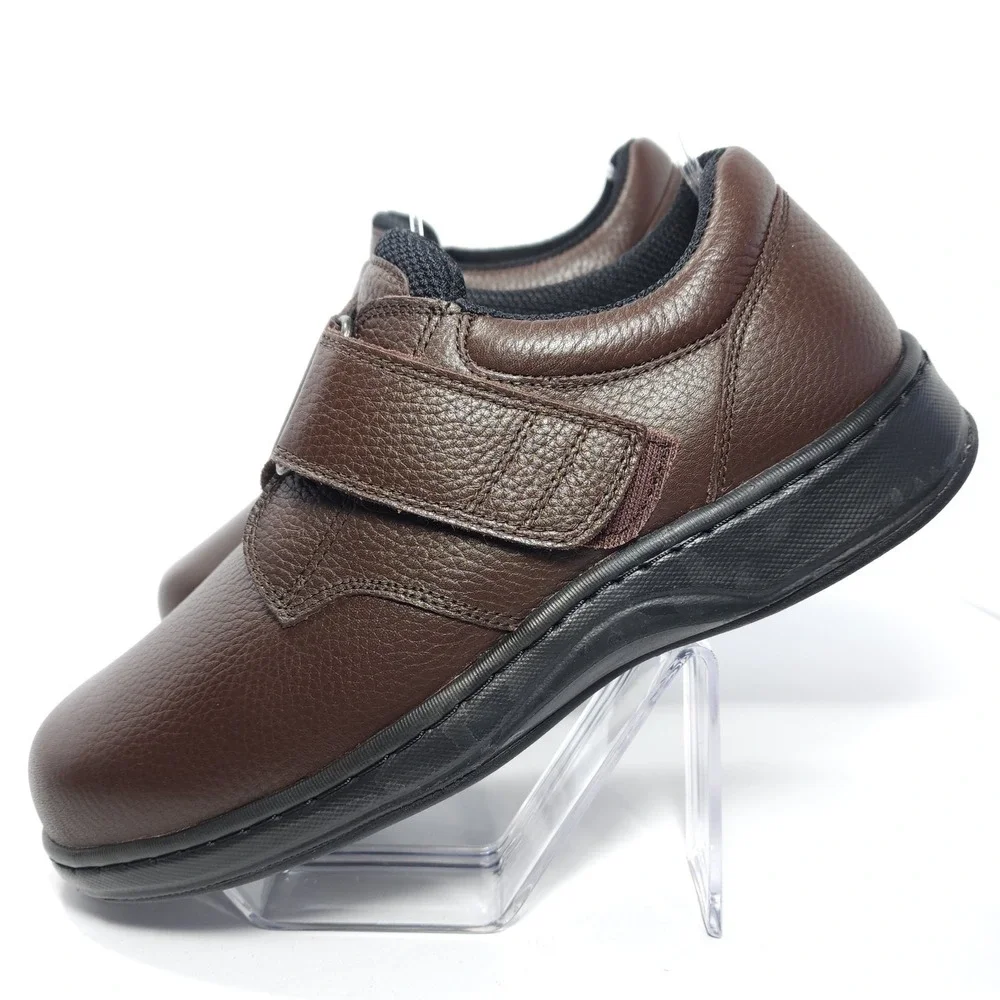 Orthofeet 520 Broadway Men's‎ 10 X-Wide Brown Leather Hook Loop Orthopedic Shoes